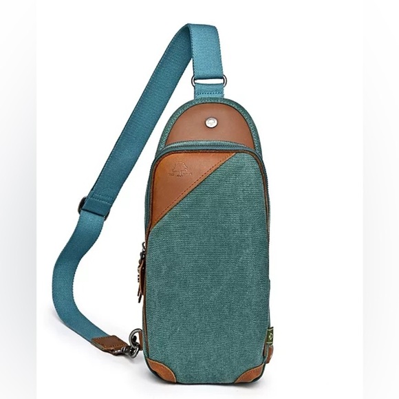 NWT Unisex TSD Brand Canna Canvas Sling Bag - Teal - Picture 1 of 9